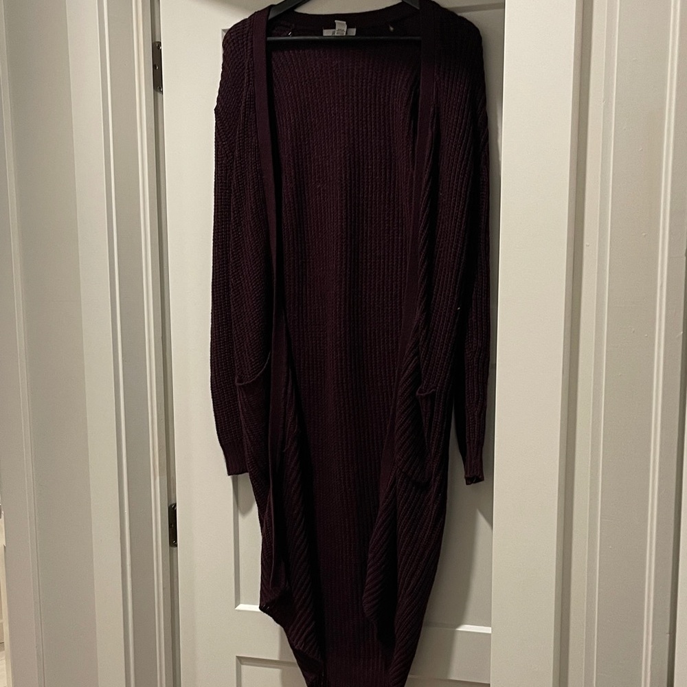 Revamped Deep Burgundy Open-Front Cardigan